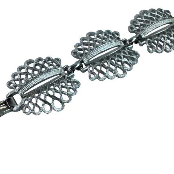 Vintage CORO Silver Tone Bracelet Filigree Wide Band - Picture 7 of 11